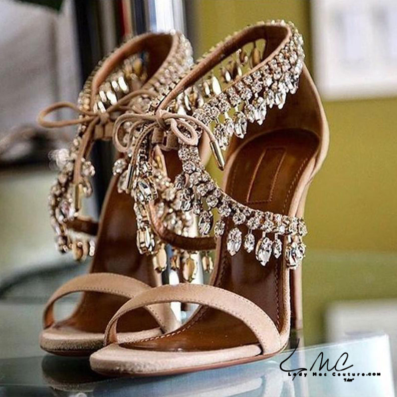 Eunice Choo Rhinestone Gladiator Sandals Women Suede Strappy High Heel Lady Mac Couture